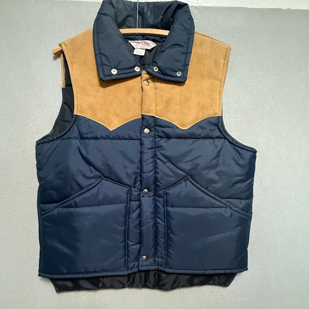 Vintage 80s Best Jim Catfish Hunter Blue Tan Western Yoke Puffer Vest  Men M